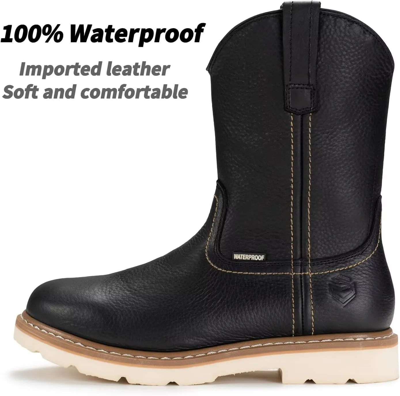 SUREWAY Mens 10 in Soft/Steel Toe Waterproof Wellington Boot,Heavy Duty Pull On Work Boots for Men,Full Grain Leather,Goodyear Welted,Superior Slip Resistant