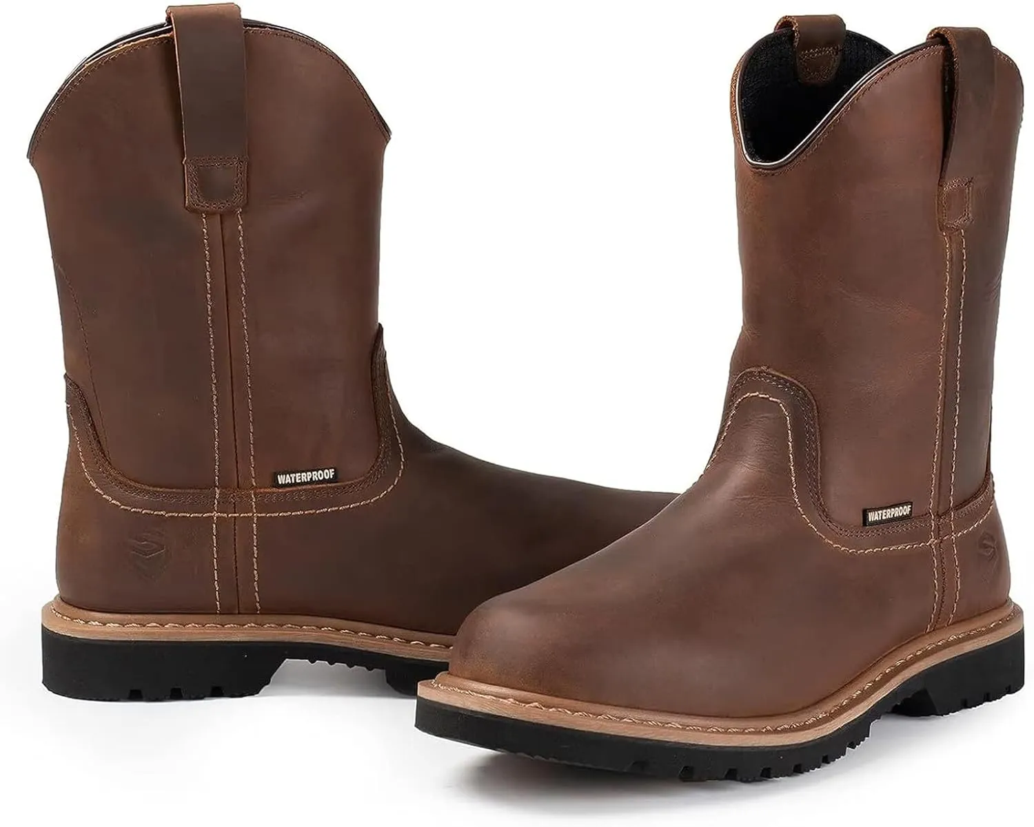SUREWAY Mens 10 in Soft/Steel Toe Waterproof Wellington Boot,Heavy Duty Pull On Work Boots for Men,Full Grain Leather,Goodyear Welted,Superior Slip Resistant
