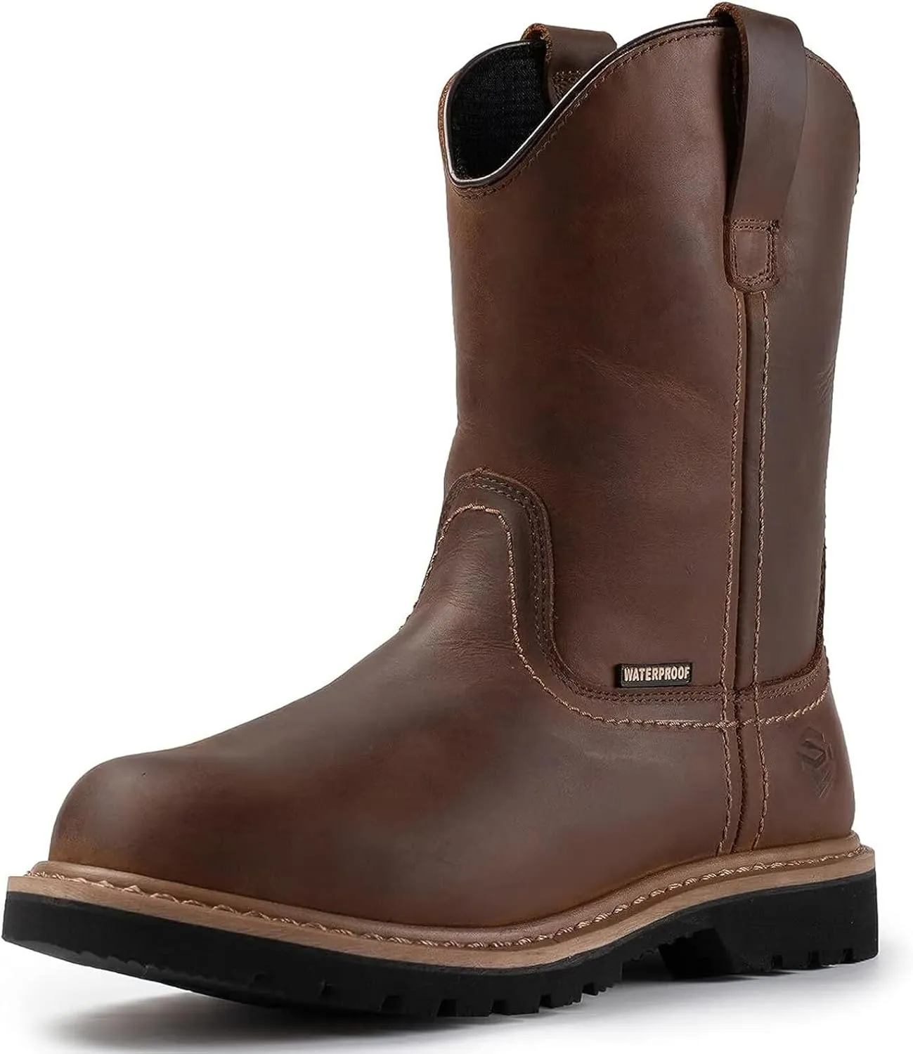 SUREWAY Mens 10 in Soft/Steel Toe Waterproof Wellington Boot,Heavy Duty Pull On Work Boots for Men,Full Grain Leather,Goodyear Welted,Superior Slip Resistant