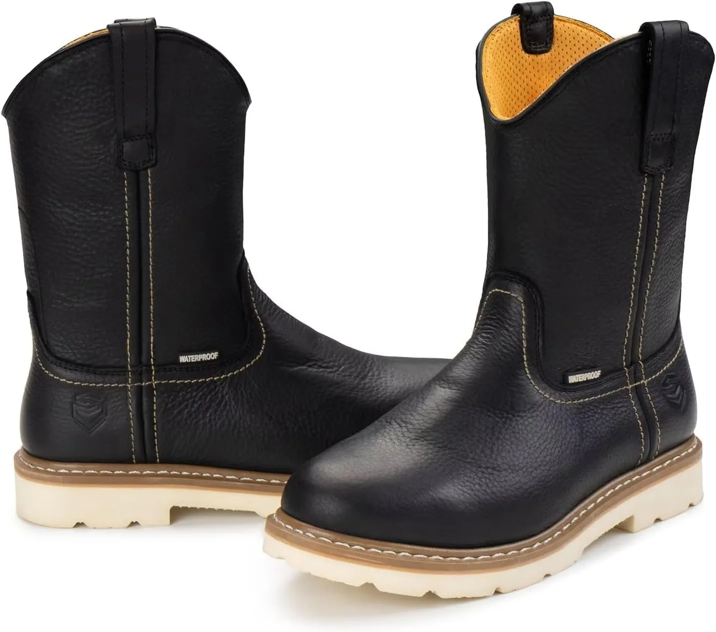 SUREWAY Mens 10 in Soft/Steel Toe Waterproof Wellington Boot,Heavy Duty Pull On Work Boots for Men,Full Grain Leather,Goodyear Welted,Superior Slip Resistant