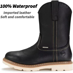SUREWAY Mens 10 in Soft/Steel Toe Waterproof Wellington Boot,Heavy Duty Pull On Work Boots for Men,Full Grain Leather,Goodyear Welted,Superior Slip Resistant