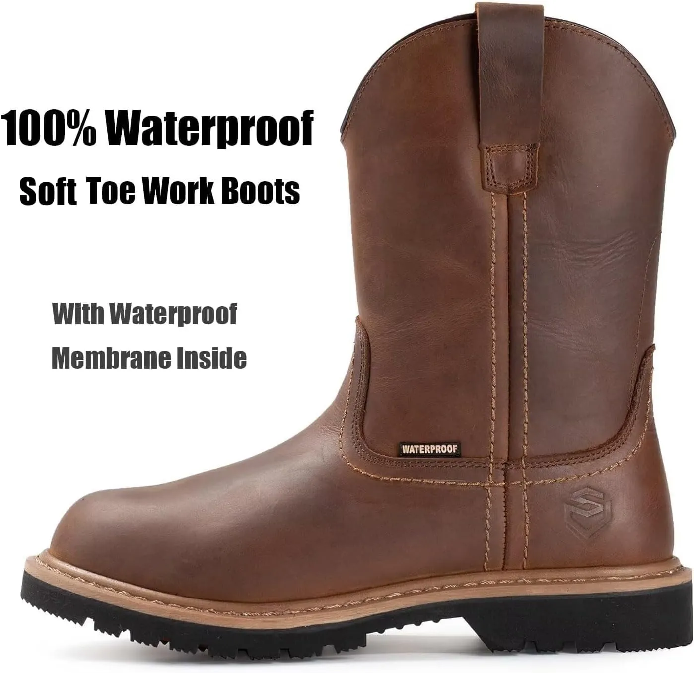 SUREWAY Mens 10 in Soft/Steel Toe Waterproof Wellington Boot,Heavy Duty Pull On Work Boots for Men,Full Grain Leather,Goodyear Welted,Superior Slip Resistant