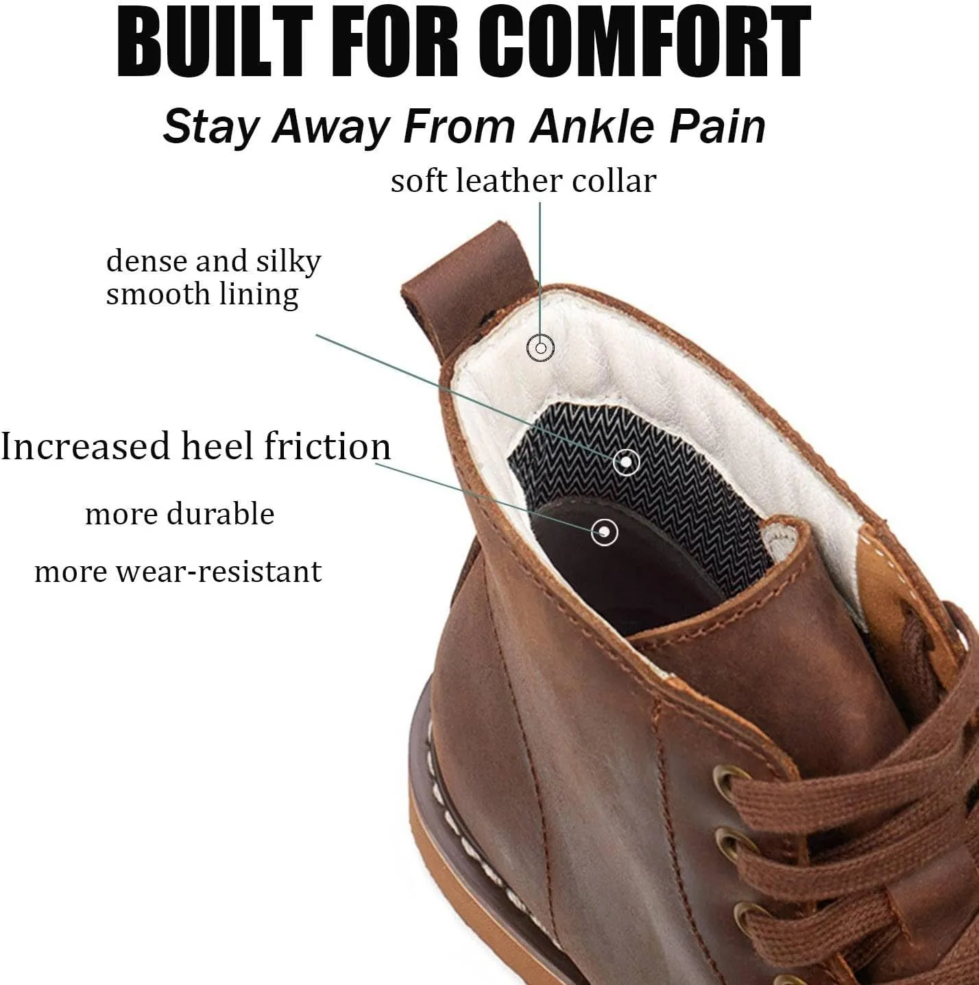 SUREWAY Men's 6" Service Boot,Casual Work Boots, Full-Grain Leather,Comfortable Rubber Outsole,Slip /0il/Acid Resistant Outsole,Removable Memory Foam PU lnsole, Soft toe Brown Work Boots