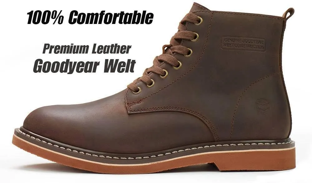 SUREWAY Men's 6" Service Boot,Casual Work Boots, Full-Grain Leather,Comfortable Rubber Outsole,Slip /0il/Acid Resistant Outsole,Removable Memory Foam PU lnsole, Soft toe Brown Work Boots
