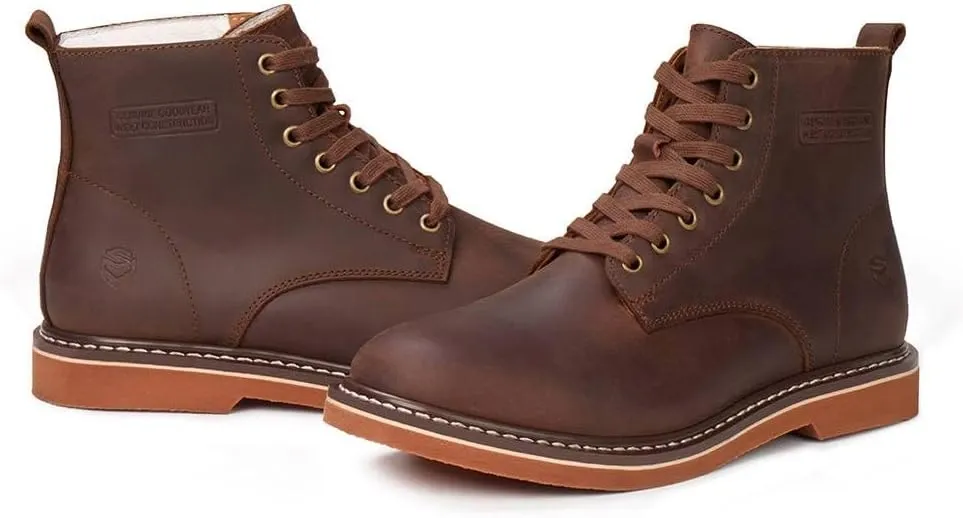 SUREWAY Men's 6" Service Boot,Casual Work Boots, Full-Grain Leather,Comfortable Rubber Outsole,Slip /0il/Acid Resistant Outsole,Removable Memory Foam PU lnsole, Soft toe Brown Work Boots