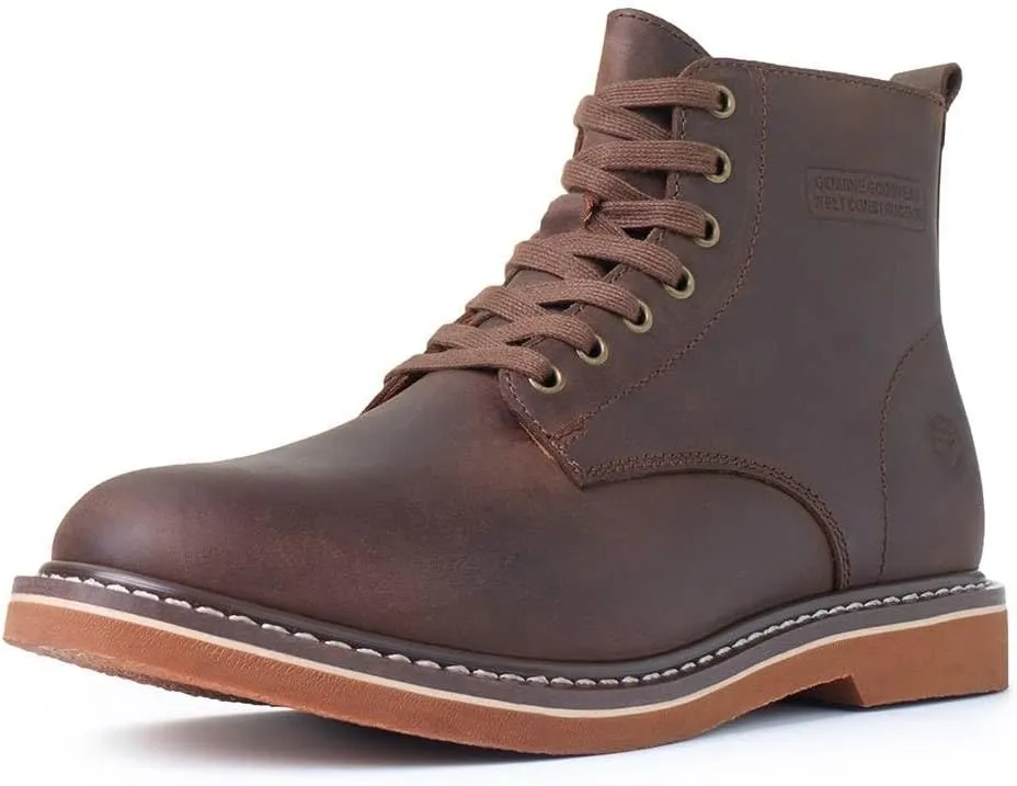 SUREWAY Men's 6" Service Boot,Casual Work Boots, Full-Grain Leather,Comfortable Rubber Outsole,Slip /0il/Acid Resistant Outsole,Removable Memory Foam PU lnsole, Soft toe Brown Work Boots