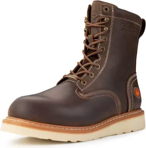 SUREWAY Mens 8 in Wedge Moc Soft/Steel Toe Work Boots for Men,Full-Grain Leather,Goodyear Welt,EH,Safety Industrial Construction Boots/Shoes for Women,Waterproof Soft Toe BROWN,Size 11