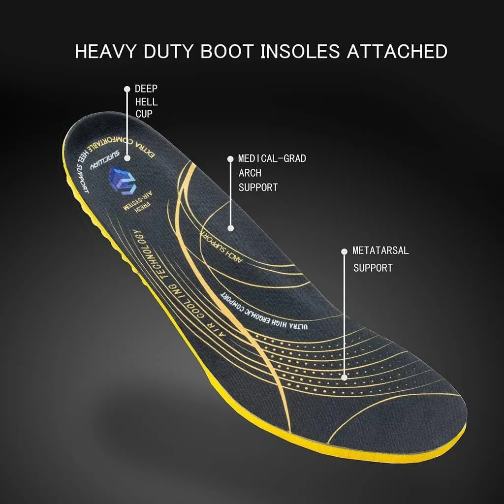SUREWAY Men's 8" Waterproof Soft Toe Work Boots,Construction Industrial Safety Boot,Breathable Leather with Moc Toe,Slip Resistant Wedge Outsole and Comfort Insole,EH Rated,Lace Up,Goodyear Welt