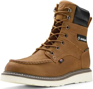 SUREWAY Men's 8" Waterproof Soft Toe Work Boots,Construction Industrial Safety Boot,Breathable Leather with Moc Toe,Slip Resistant Wedge Outsole and Comfort Insole,EH Rated,Lace Up,Goodyear Welt