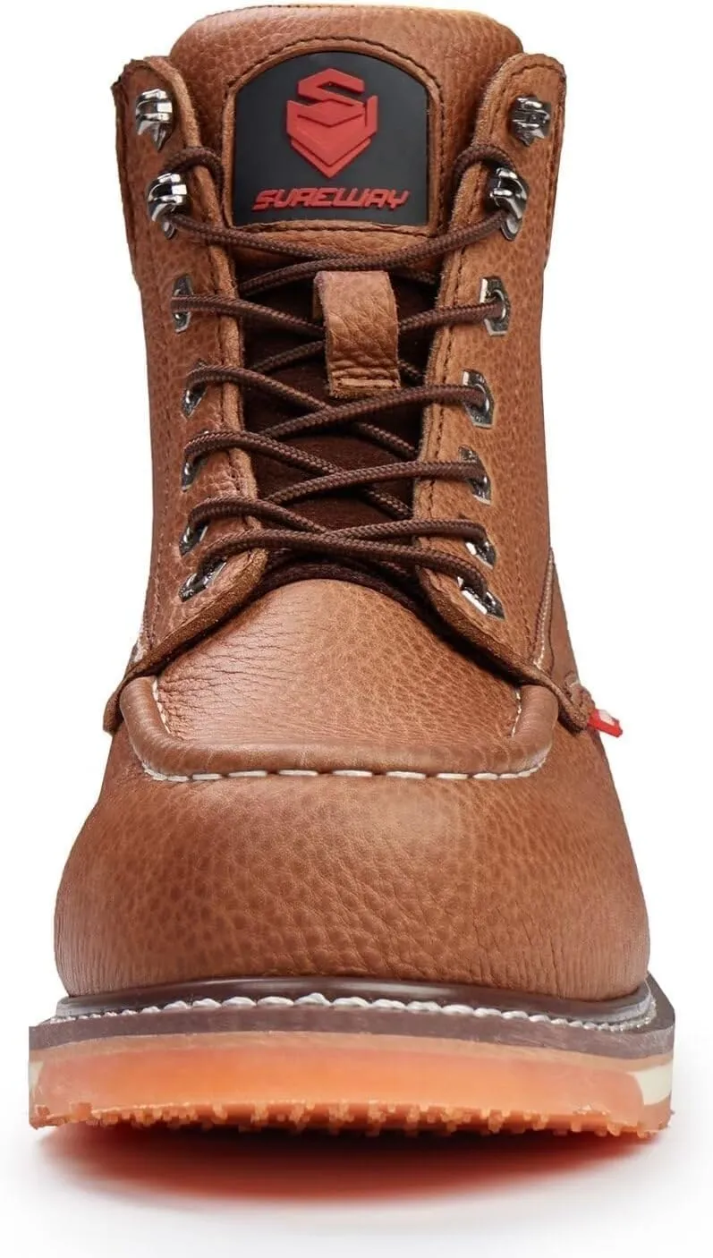 SUREWAY Mens Heavy Duty Soft/Composite/Steel Toe Work Boots for Men-Comfortable,Goodyear Welt,Full Grain Leather,6 in Wedge Moc Toe Construction Boots/Shoes