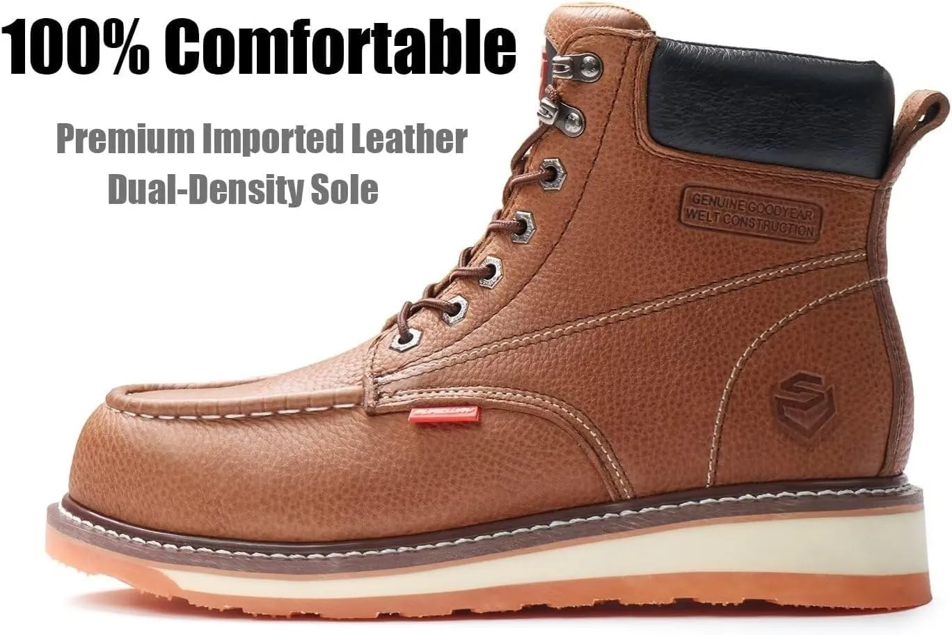 SUREWAY Mens Heavy Duty Soft/Composite/Steel Toe Work Boots for Men-Comfortable,Goodyear Welt,Full Grain Leather,6 in Wedge Moc Toe Construction Boots/Shoes