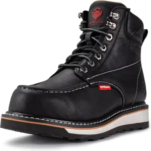SUREWAY Mens Heavy Duty Soft/Composite/Steel Toe Work Boots for Men-Comfortable,Goodyear Welt,Full Grain Leather,6 in Wedge Moc Toe Construction Boots/Shoes