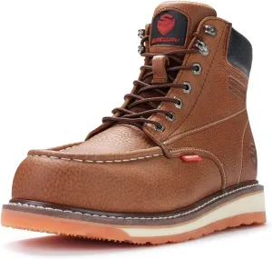 SUREWAY Mens Heavy Duty Soft/Composite/Steel Toe Work Boots for Men-Comfortable,Goodyear Welt,Full Grain Leather,6 in Wedge Moc Toe Construction Boots/Shoes,Soft Toe Tobacco,Size 9.5