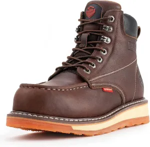 SUREWAY Mens Heavy Duty Soft/Composite/Steel Toe Work Boots for Men-Comfortable,Goodyear Welt,Full Grain Leather,6 in Wedge Moc Toe Construction Boots/Shoes,Waterproof Soft Toe Dark Brown,Size 7.5