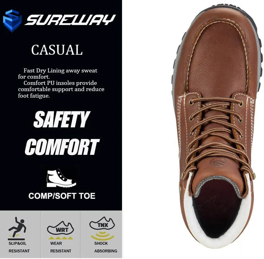 SUREWAY Men's Lightweight Casual Soft Toe Work Boot - Moc Toe, Men's Construction Industry Safety Wedge Work Boot/Shoe - Black, Comfort Insole, Superior Oil/Slip Resistance