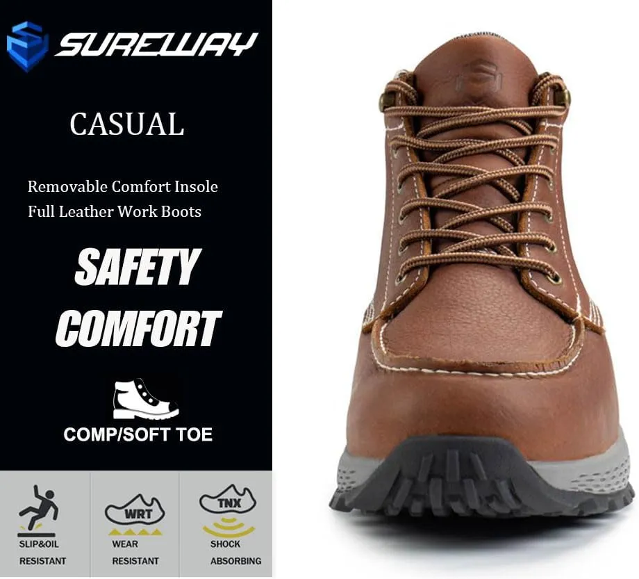 SUREWAY Men's Lightweight Casual Soft Toe Work Boot - Moc Toe, Men's Construction Industry Safety Wedge Work Boot/Shoe - Black, Comfort Insole, Superior Oil/Slip Resistance
