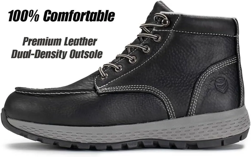 SUREWAY Men's Lightweight Casual Wedge Soft Moc Toe Work Boots,Comfort Insole, Superior Oil/Slip Resistant,Men's Construction Industrial Safety Working Boots/Shoes - Black