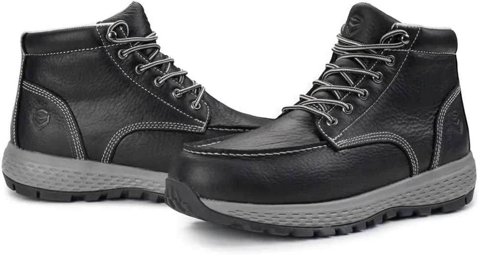 SUREWAY Men's Lightweight Casual Wedge Soft Moc Toe Work Boots,Comfort Insole, Superior Oil/Slip Resistant,Men's Construction Industrial Safety Working Boots/Shoes - Black