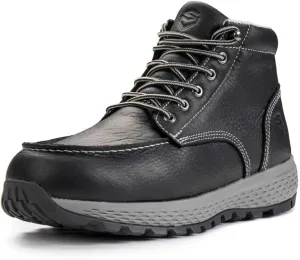 SUREWAY Men's Lightweight Casual Wedge Soft Moc Toe Work Boots,Comfort Insole, Superior Oil/Slip Resistant,Men's Construction Industrial Safety Working Boots/Shoes - Black