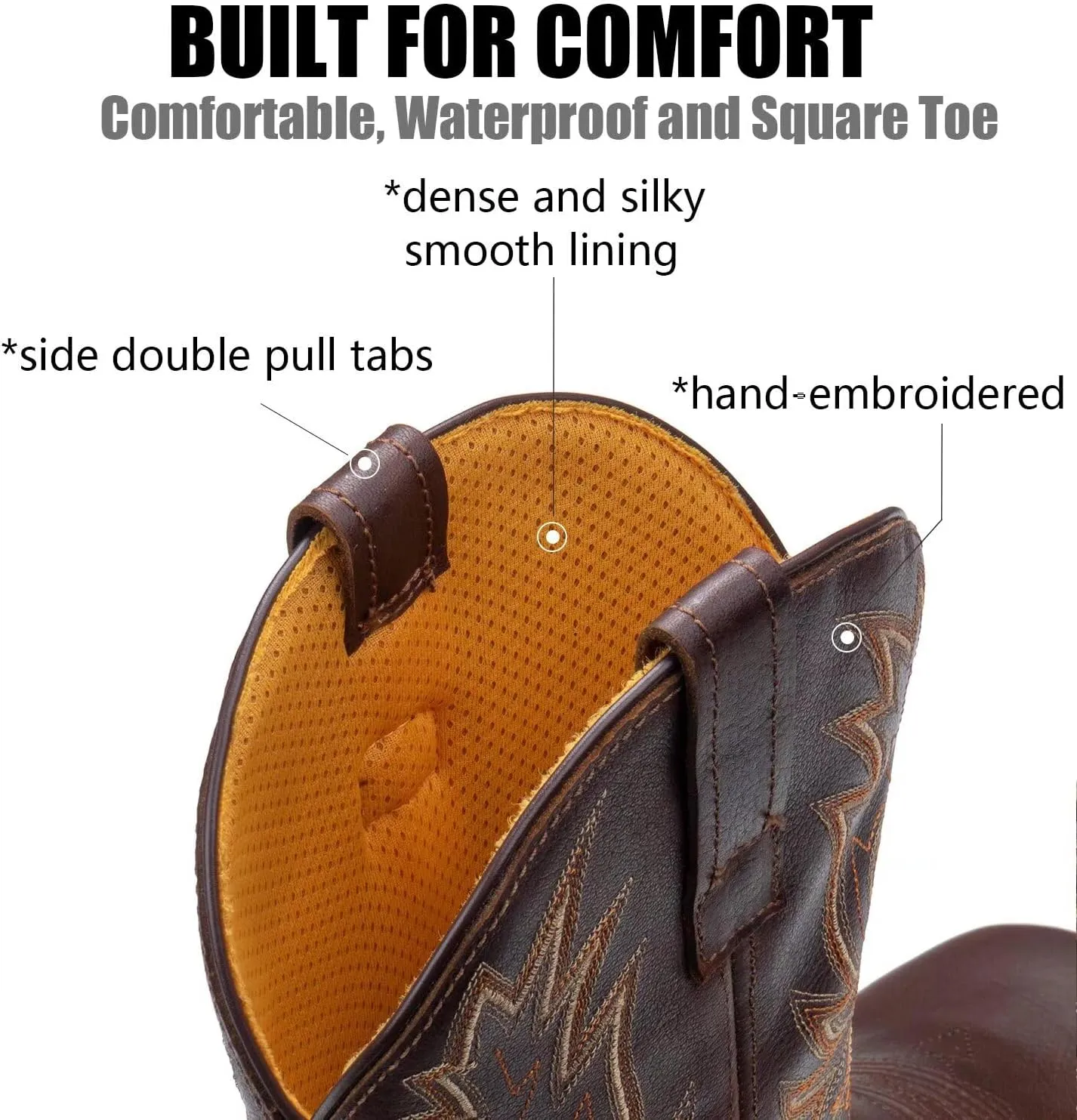 SUREWAY Men's Western Cowboy Boots-Soft Toe,Waterproof Square Toe Work Boots for Men,Comfortable & Durable,Oil/Slip Resistant,Thicker Leather,Rubber Sole,Work Shoes With Embroidered