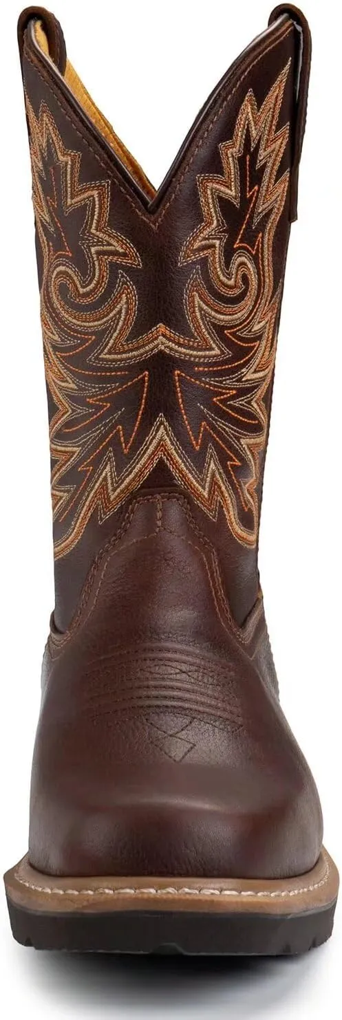 SUREWAY Men's Western Cowboy Boots-Soft Toe,Waterproof Square Toe Work Boots for Men,Comfortable & Durable,Oil/Slip Resistant,Thicker Leather,Rubber Sole,Work Shoes With Embroidered