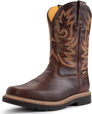 SUREWAY Men's Western Cowboy Boots-Soft Toe,Waterproof Square Toe Work Boots for Men,Comfortable & Durable,Oil/Slip Resistant,Thicker Leather,Rubber Sole,Work Shoes With Embroidered