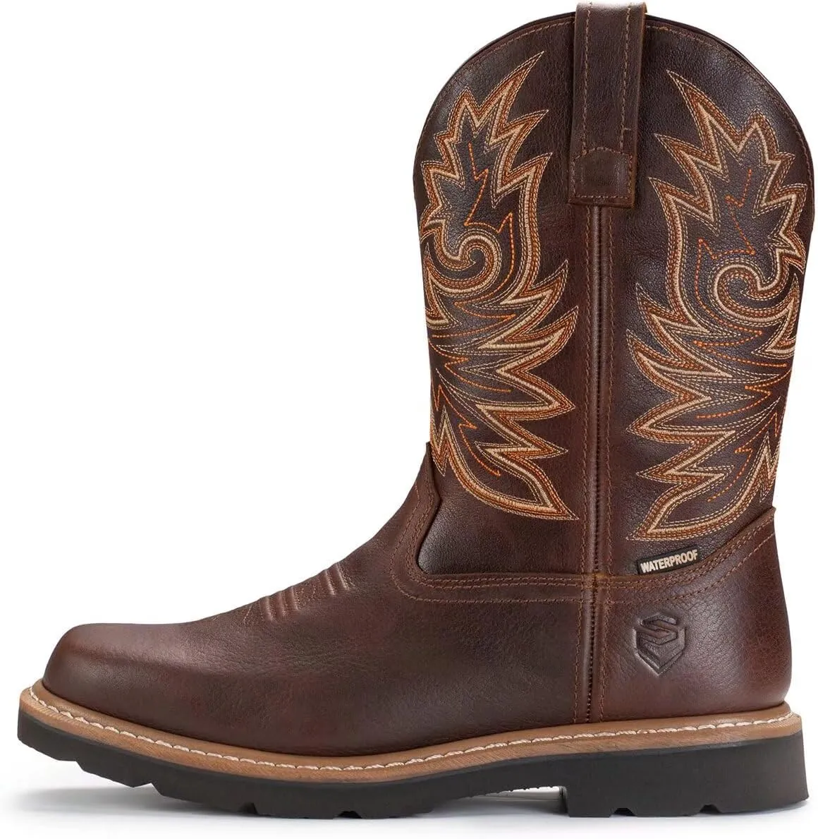 SUREWAY Men's Western Cowboy Boots-Soft Toe,Waterproof Square Toe Work Boots for Men,Comfortable & Durable,Oil/Slip Resistant,Thicker Leather,Rubber Sole,Work Shoes With Embroidered