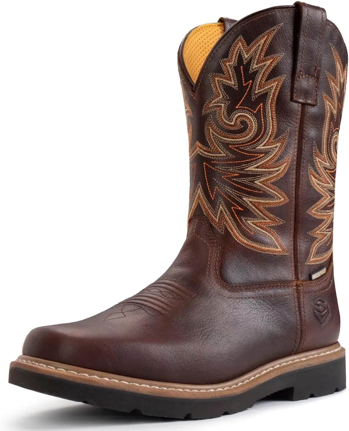 SUREWAY Men's Western Cowboy Boots-Soft Toe,Waterproof Square Toe Work Boots for Men,Comfortable & Durable,Oil/Slip Resistant,Thicker Leather,Rubber Sole,Work Shoes With Embroidered
