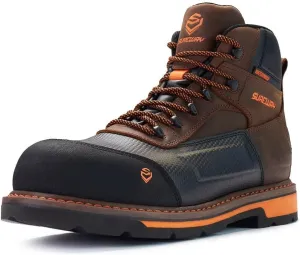 SUREWAY Soft Toe Heavy Duty Waterproof Work Boot, Men’s 6" Goodyear Welt Oil/Slip Resistant Dual-Density Comfortable Outsole Leather Construction Industrial Safety Lace Up Work Boots - Brown