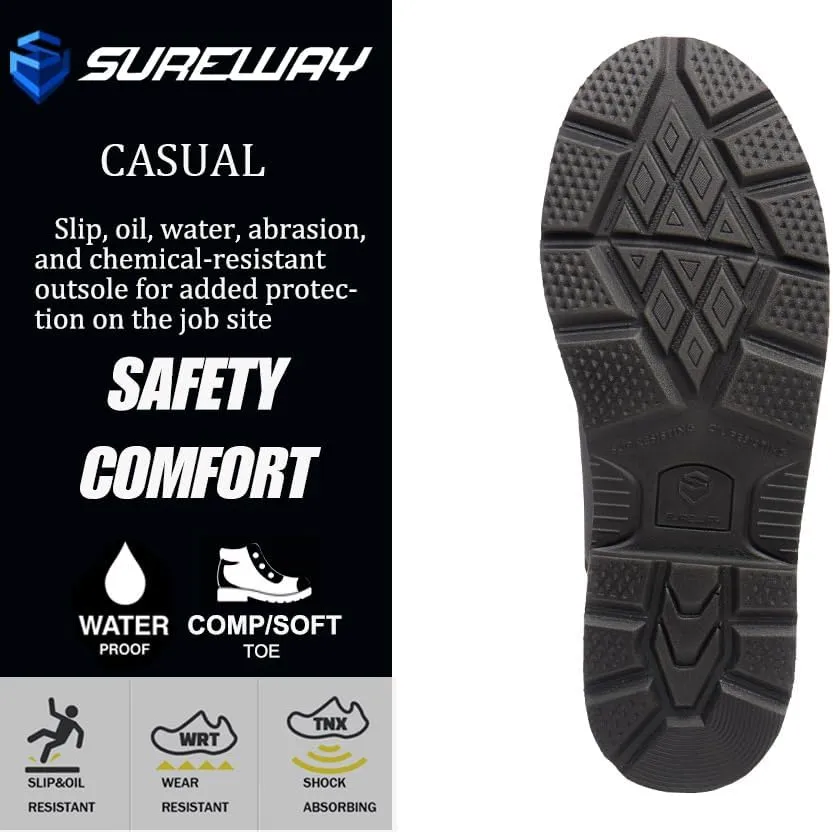 SUREWAY Soft Toe Heavy Duty Waterproof Work Boot, Men’s 6" Goodyear Welt Oil/Slip Resistant Dual-Density Comfortable Outsole Leather Construction Industrial Safety Lace Up Work Boots - Brown
