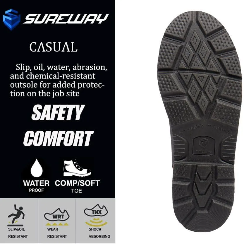 SUREWAY Soft Toe Heavy Duty Waterproof Work Boot, Men’s 6" Goodyear Welt Oil/Slip Resistant Dual-Density Comfortable Outsole Leather Construction Industrial Safety Lace Up Work Boots - Brown