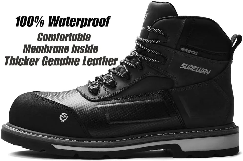 SUREWAY Soft Toe Heavy Duty Waterproof Work Boot, Men’s 6" Goodyear Welt Oil/Slip Resistant Dual-Density Comfortable Outsole Leather Construction Industrial Safety Lace Up Work Boots - Brown