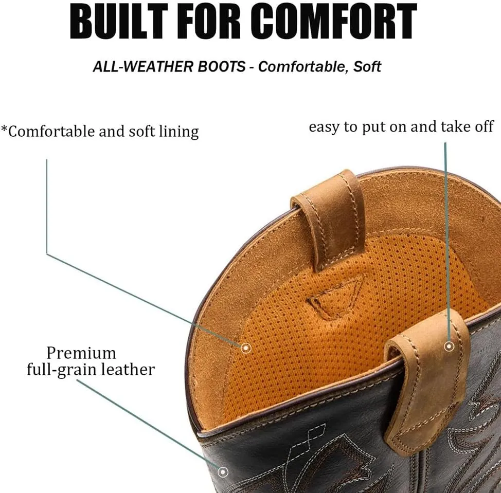 SUREWAY Western Boots - Men’s Square Toe Work Boot,Pull On Leather Wellington Boots,Durable Classic Slip Resistant Soft Toe Cowboy Boot