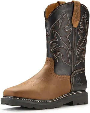 SUREWAY Western Boots - Men’s Square Toe Work Boot,Pull On Leather Wellington Boots,Durable Classic Slip Resistant Soft Toe Cowboy Boot