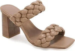 Syktkmx Women's Braided Heeled Sandals Backless Square Open Toe Block Slide Sandals