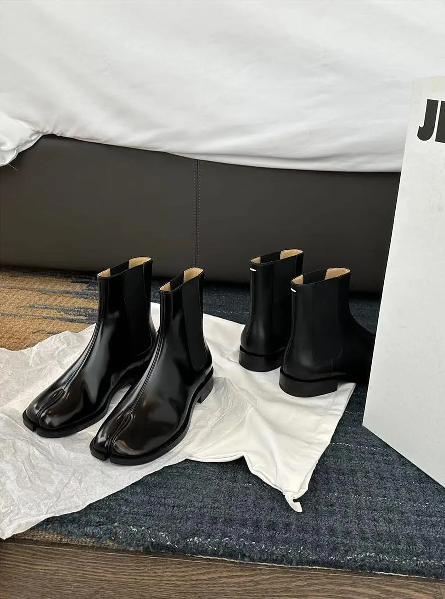 Tabi Boots Women Chelsea Boots Slip on Low Heel Block Heels - High Top Split Toe Cute Casual Retro Comfortable Walking Lightweight Female Solid All-Match for Daily Wear Beach Travel Business Office