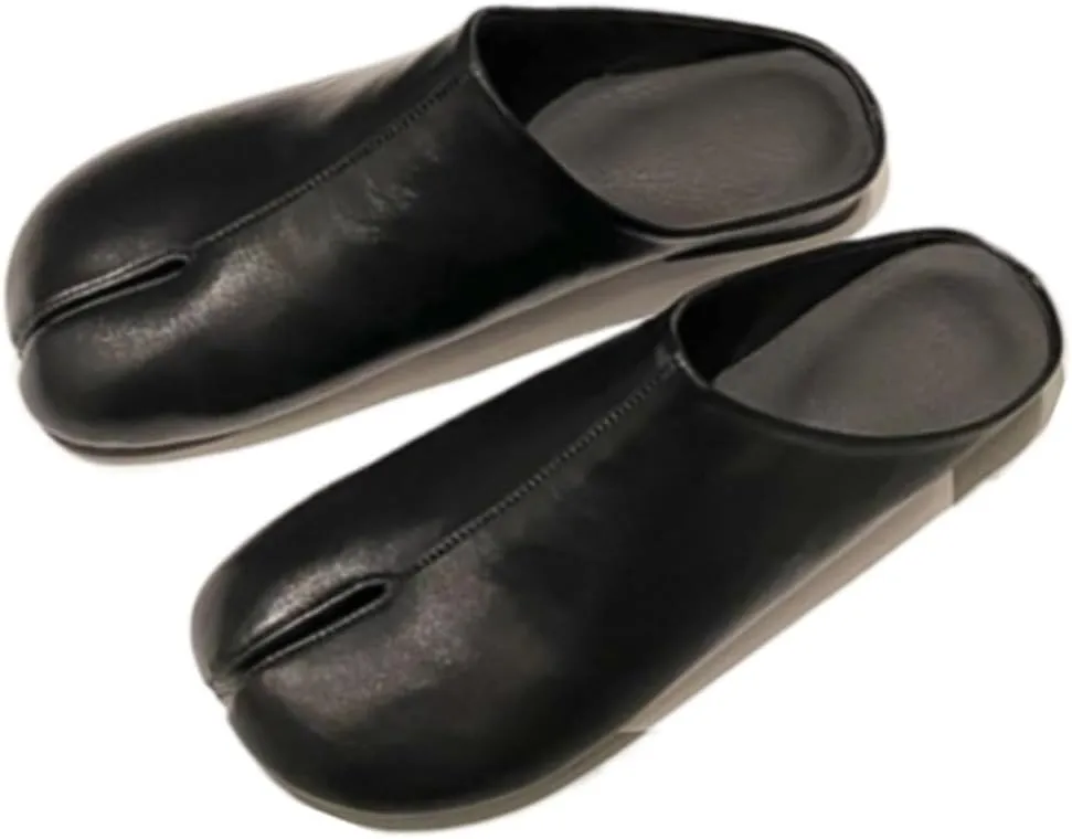 Tabi Shoes Leather Split Toe Cute Slip On for Women Girls - Retro Trendy Casual Slippers Comfortable Walking Lightweight Loafers Female Solid All-Match for Daily Wear Beach Travel Standing All Day