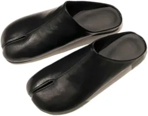 Tabi Shoes Leather Split Toe Cute Slip On for Women Girls - Retro Trendy Casual Slippers Comfortable Walking Lightweight Loafers Female Solid All-Match for Daily Wear Beach Travel Standing All Day