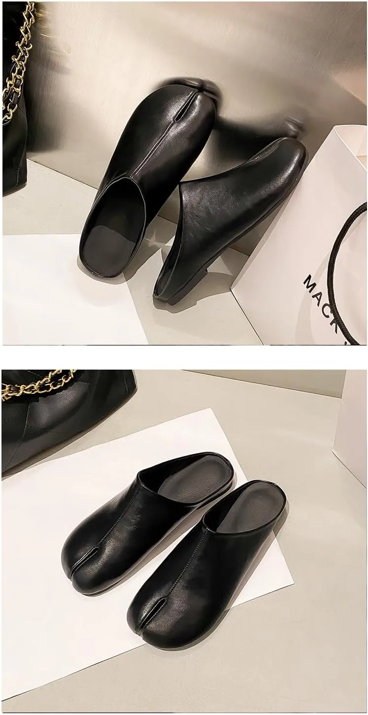 Tabi Shoes Leather Split Toe Cute Slip On for Women Girls - Retro Trendy Casual Slippers Comfortable Walking Lightweight Loafers Female Solid All-Match for Daily Wear Beach Travel Standing All Day