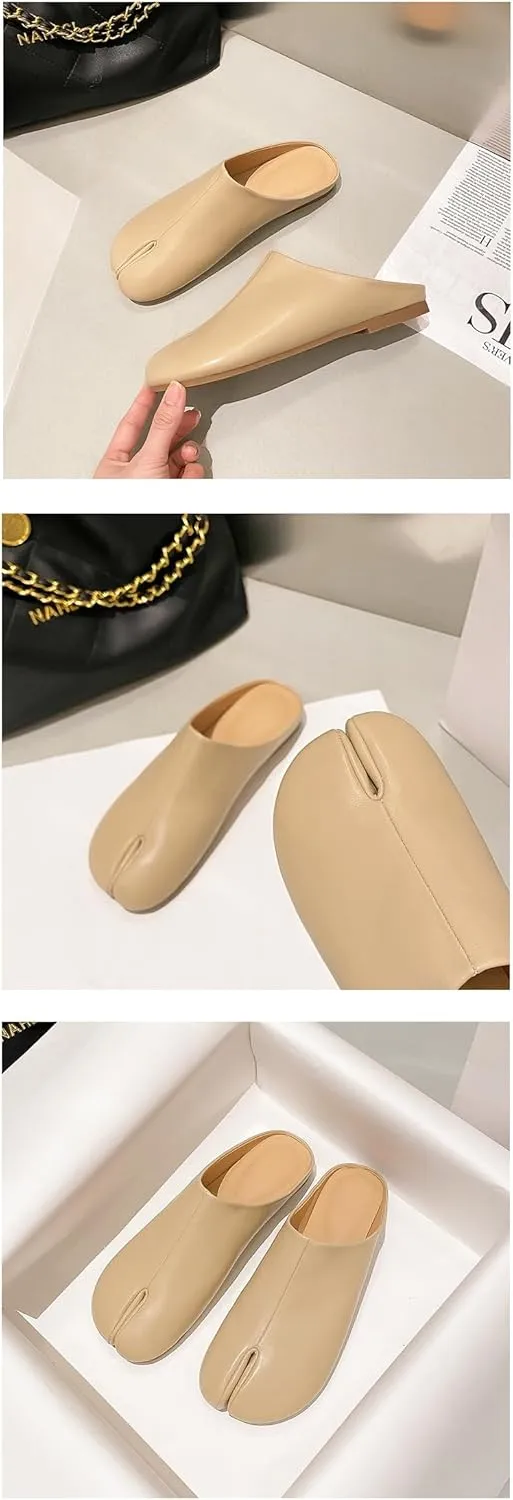 Tabi Shoes Leather Split Toe Cute Slip On for Women Girls - Retro Trendy Casual Slippers Comfortable Walking Lightweight Loafers Female Solid All-Match for Daily Wear Beach Travel Standing All Day