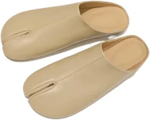 Tabi Shoes Leather Split Toe Cute Slip On for Women Girls - Retro Trendy Casual Slippers Comfortable Walking Lightweight Loafers Female Solid All-Match for Daily Wear Beach Travel Standing All Day
