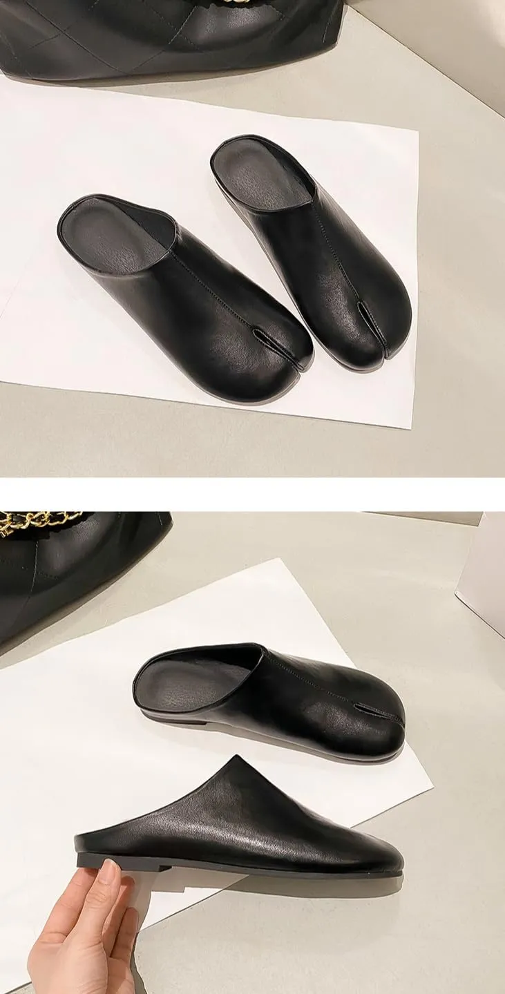 Tabi Shoes Leather Split Toe Cute Slip On for Women Girls - Retro Trendy Casual Slippers Comfortable Walking Lightweight Loafers Female Solid All-Match for Daily Wear Beach Travel Standing All Day