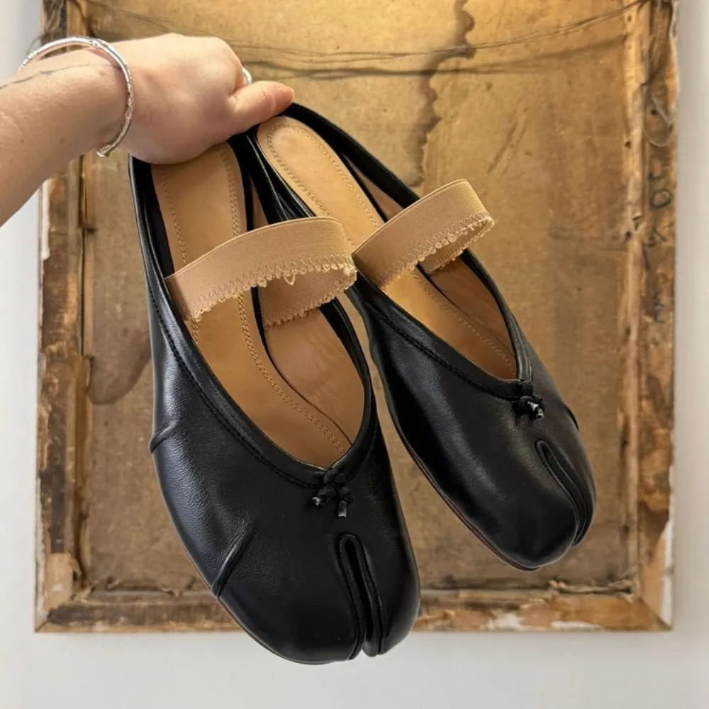 Tabi Shoes Split Toe Mules Loafers Leather Women Girls Slip on - Kawaii Soft Elastic Strap Cute Casual Comfortable Walking Lightweight All-Match for Daily Wear Beach Travel Standing All Day Business