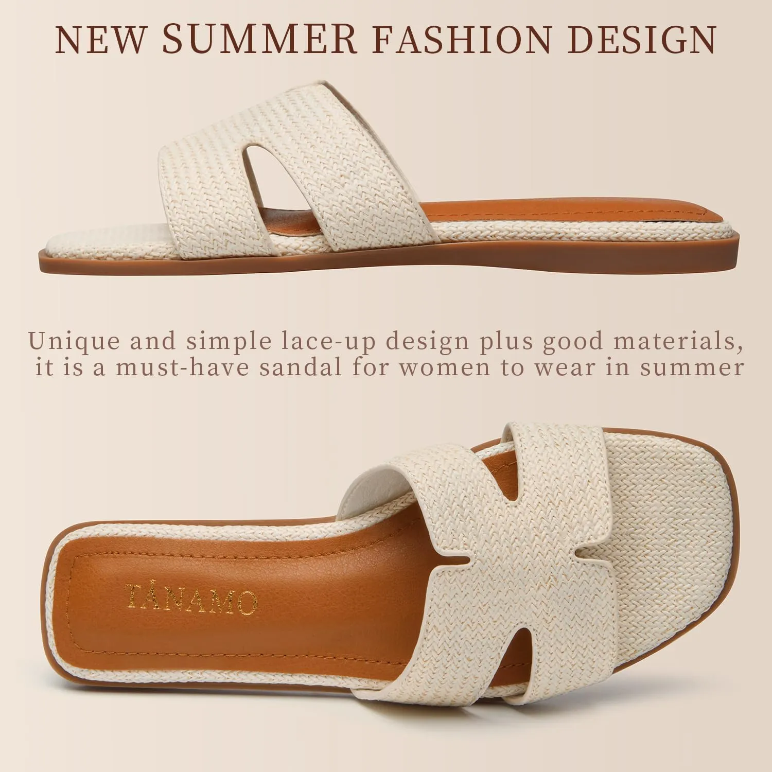 Tanamo Women's Slide Sandals, Comfortable Flats Summer Dressy Casual Beach Open Toe Shoes Slip On Leather Flat Sandals