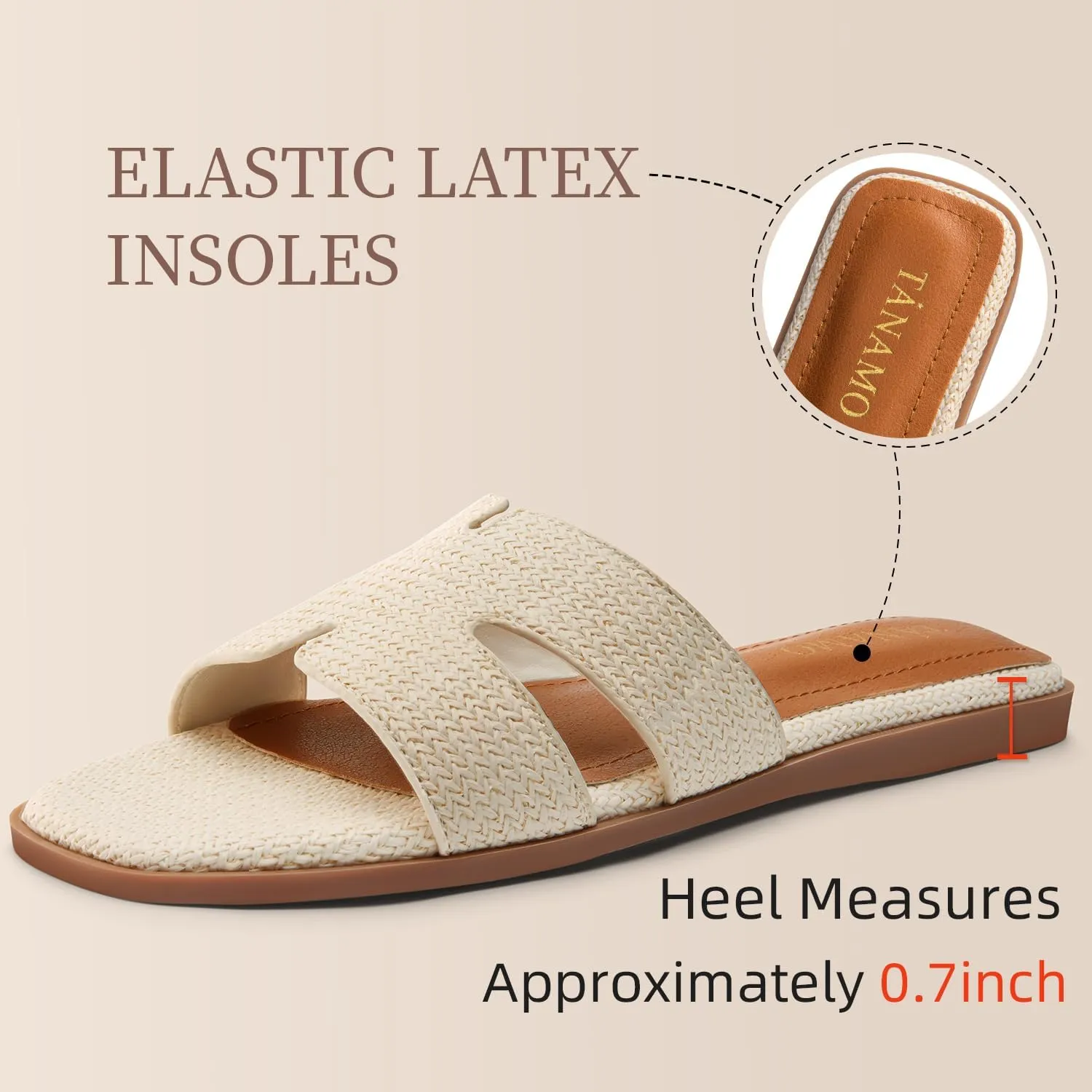 Tanamo Women's Slide Sandals, Comfortable Flats Summer Dressy Casual Beach Open Toe Shoes Slip On Leather Flat Sandals