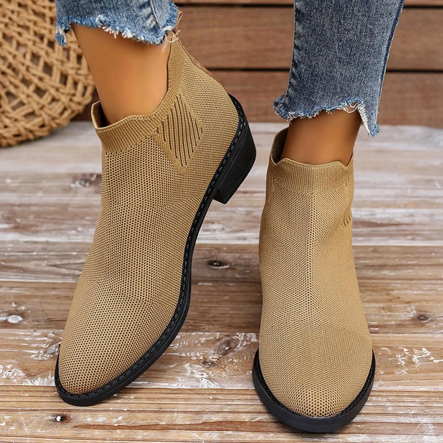 Taupe Boots for Women Low Heel Flat With Shoes Features: 10 Wide Boots for Women