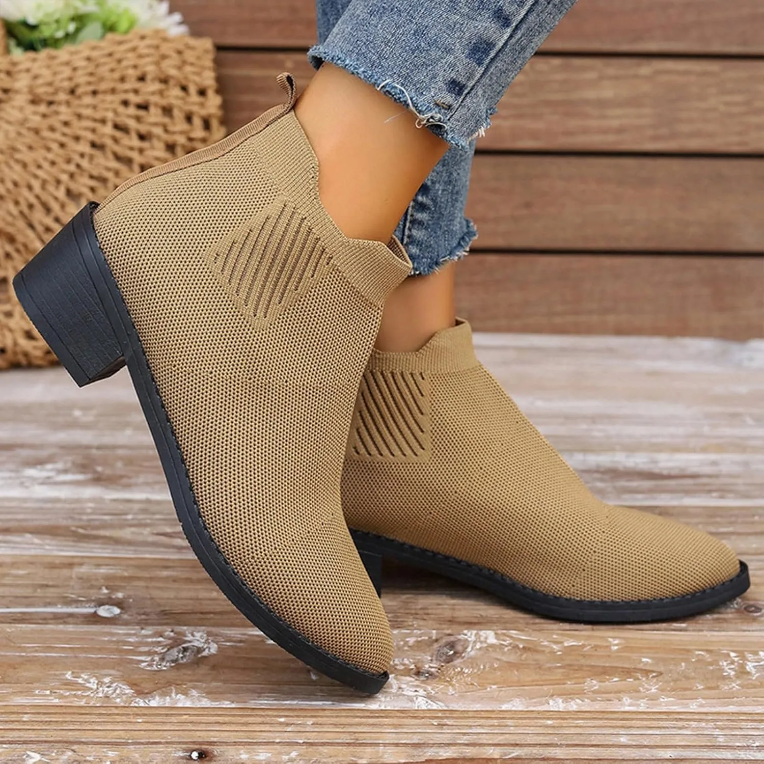 Taupe Boots for Women Low Heel Flat With Shoes Features: 10 Wide Boots for Women