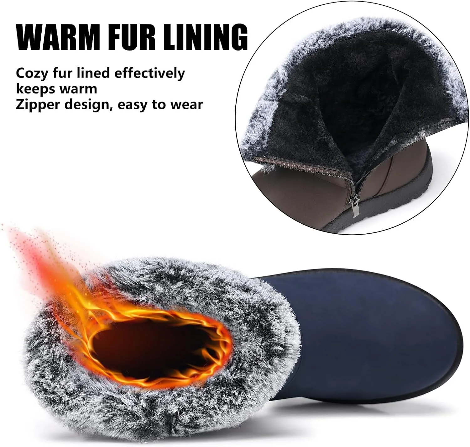 TEMOFON Women Winter Boots Waterproof: Fur Lined Ankle Booties, Wide Width Snow Boots, Warm Comfy, Walking Soft Winter Shoes Size 5-11