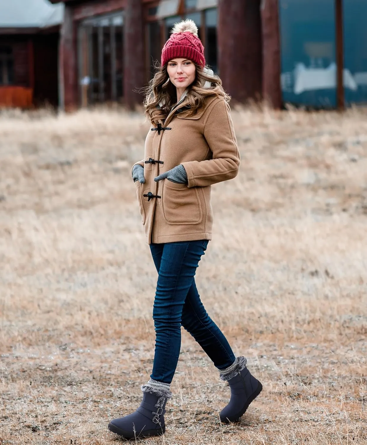 TEMOFON Women Winter Boots Waterproof: Fur Lined Ankle Booties, Wide Width Snow Boots, Warm Comfy, Walking Soft Winter Shoes Size 5-11