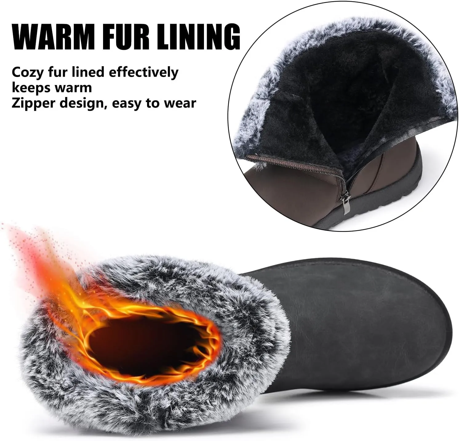 TEMOFON Women Winter Boots Waterproof: Fur Lined Ankle Booties, Wide Width Snow Boots, Warm Comfy, Walking Soft Winter Shoes Size 5-11